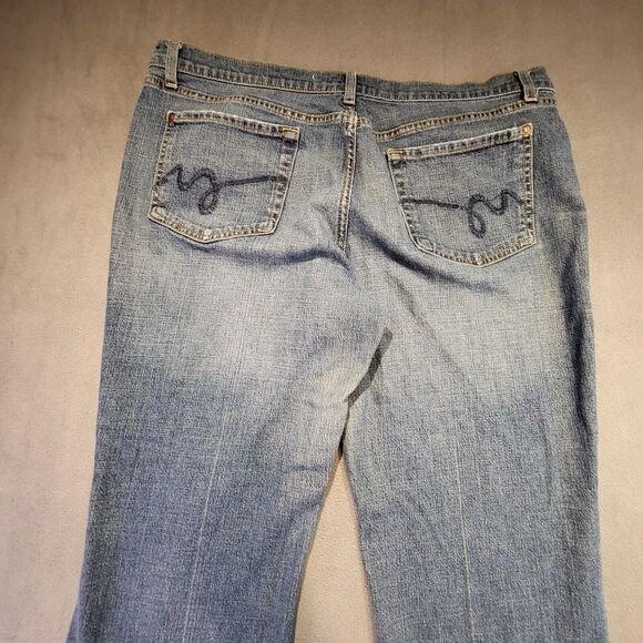 Mossimo Jeans Womens 16 Blue Medium Washed Distressed Flared Y2K Grunge - Picture 8 of 10